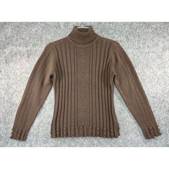 Women's Chocolate Cable Knit Sweater Long Sleeve 3D Cable Knit Textured Size XL - Picture 1 of 8